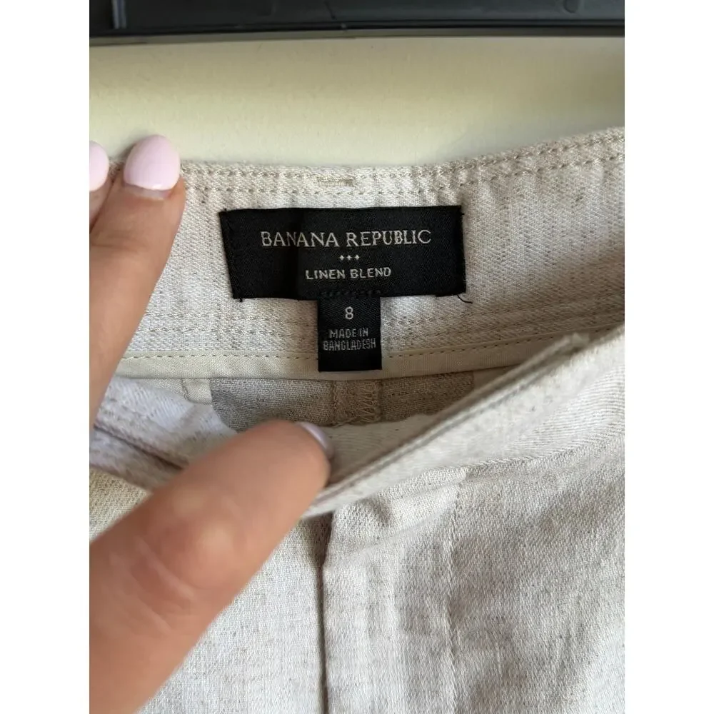 Banana Republic Linen-Blend Wide-Leg Pleated Trouser Pants Beige Womens Size 8